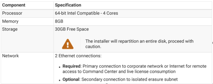 system requirements for installing Array Erase