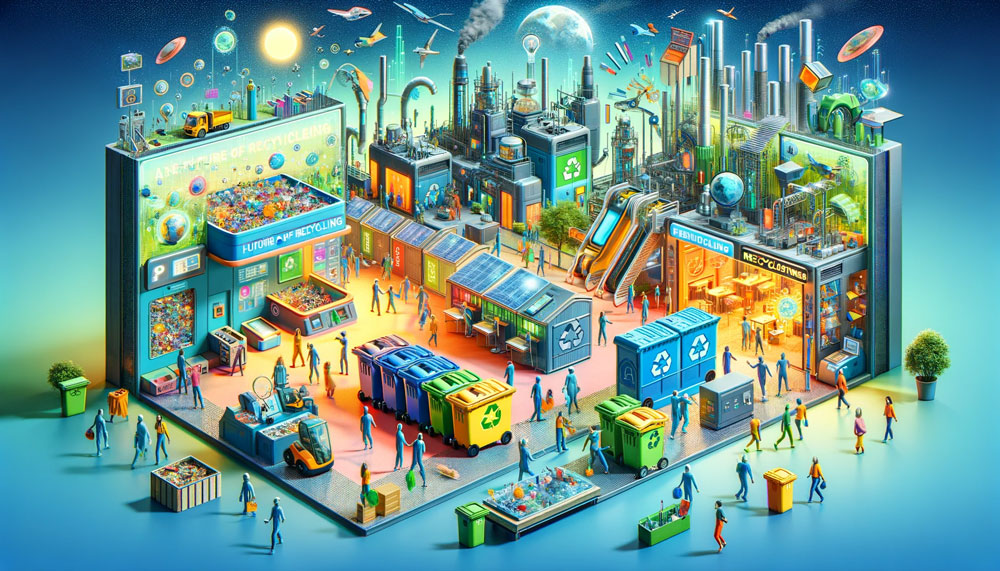 illustration showing a futuristic recycling center