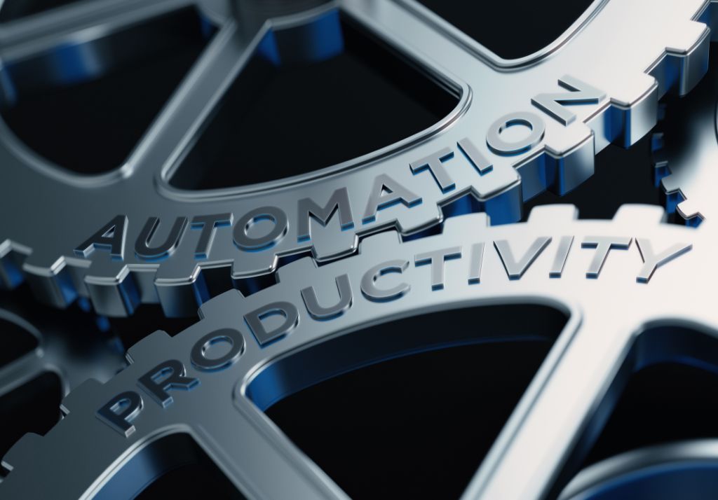 The words automation and productivity embossed on gears.