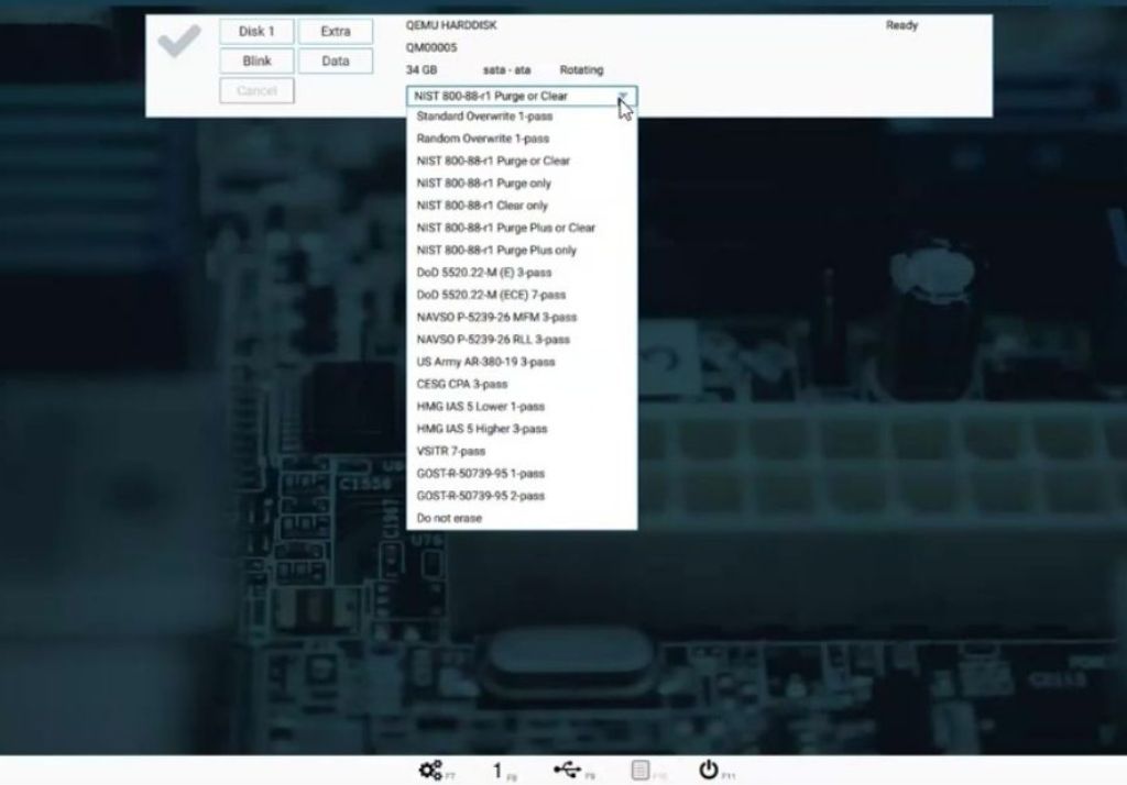 Screenshot of Ziperase software with 20+ data erasure methods
