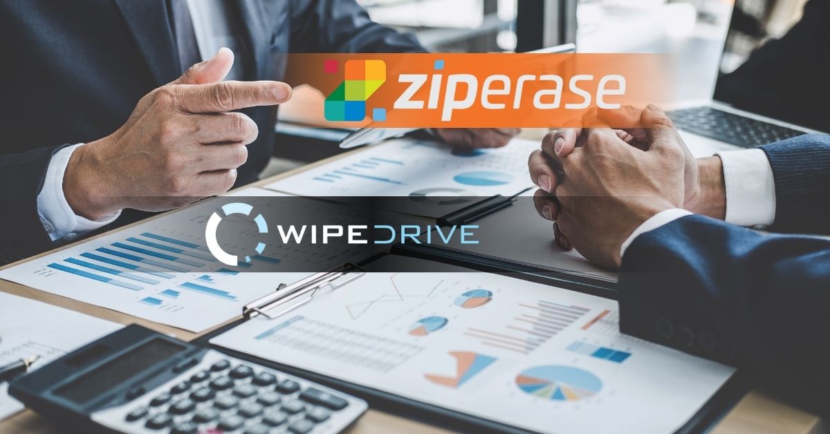 Business meeting with Ziperase and WipeDrive logos