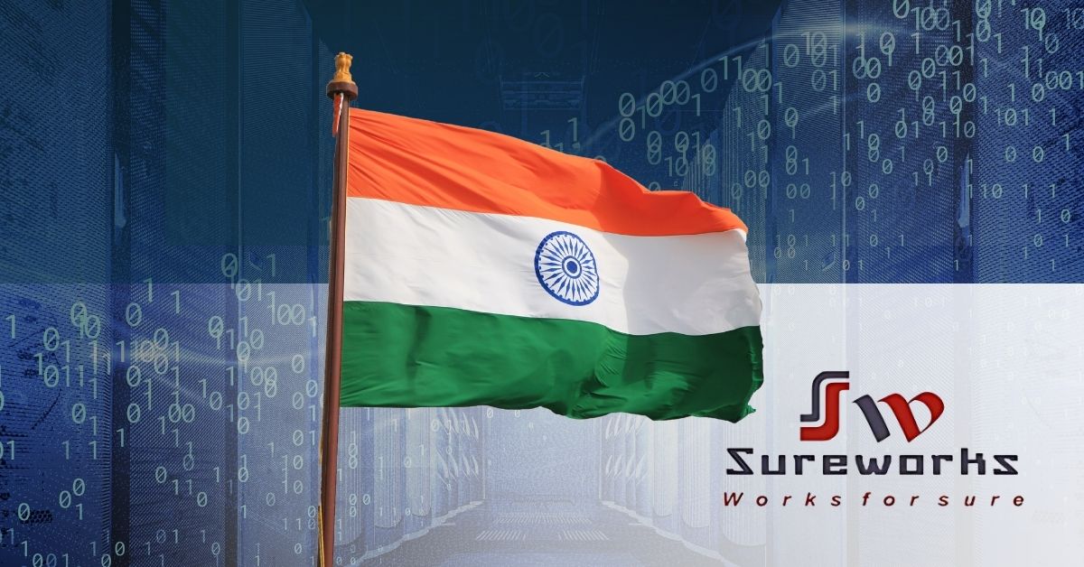 Indian flag and Sureworks logo on data background