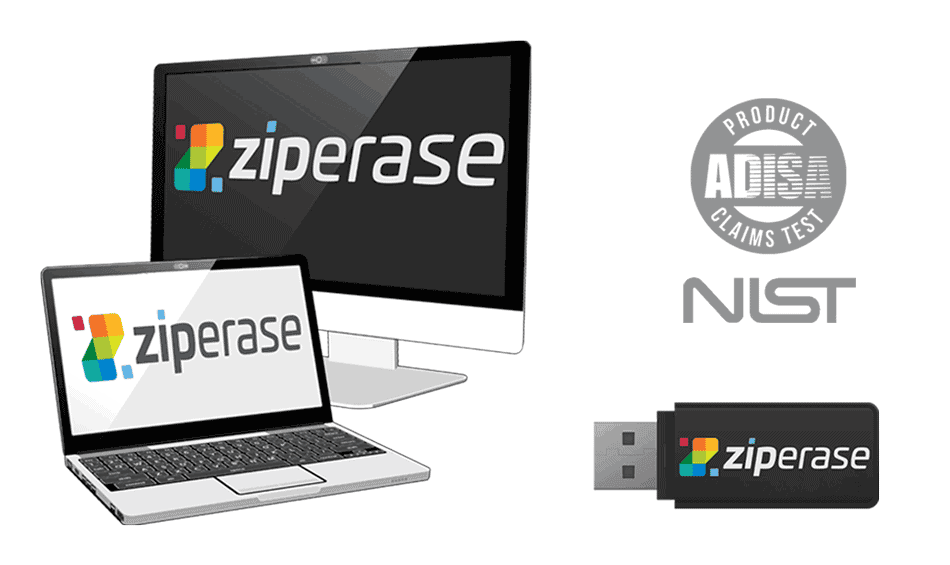Illustration of laptop, desktop and USB stick with ADISA Product Assurance and NIST logos.