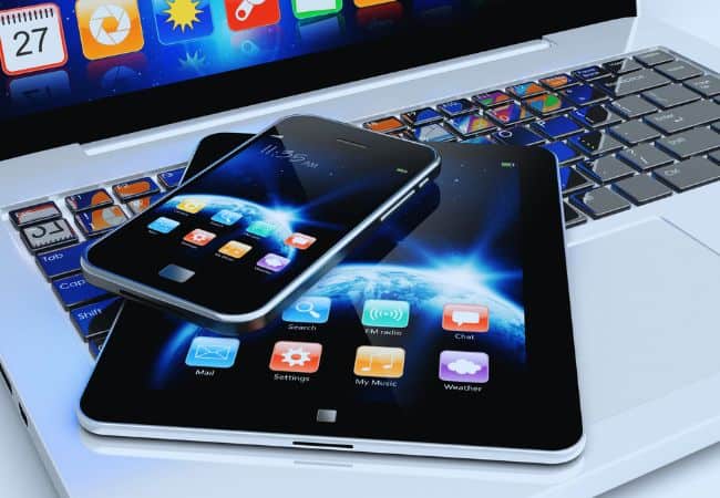 tablet and mobile phone with laptop