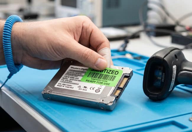 website images a hand places a small electronic storage module