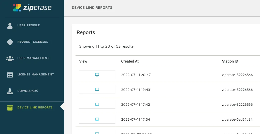 Ziperase Customer Portal, Device Link Reports