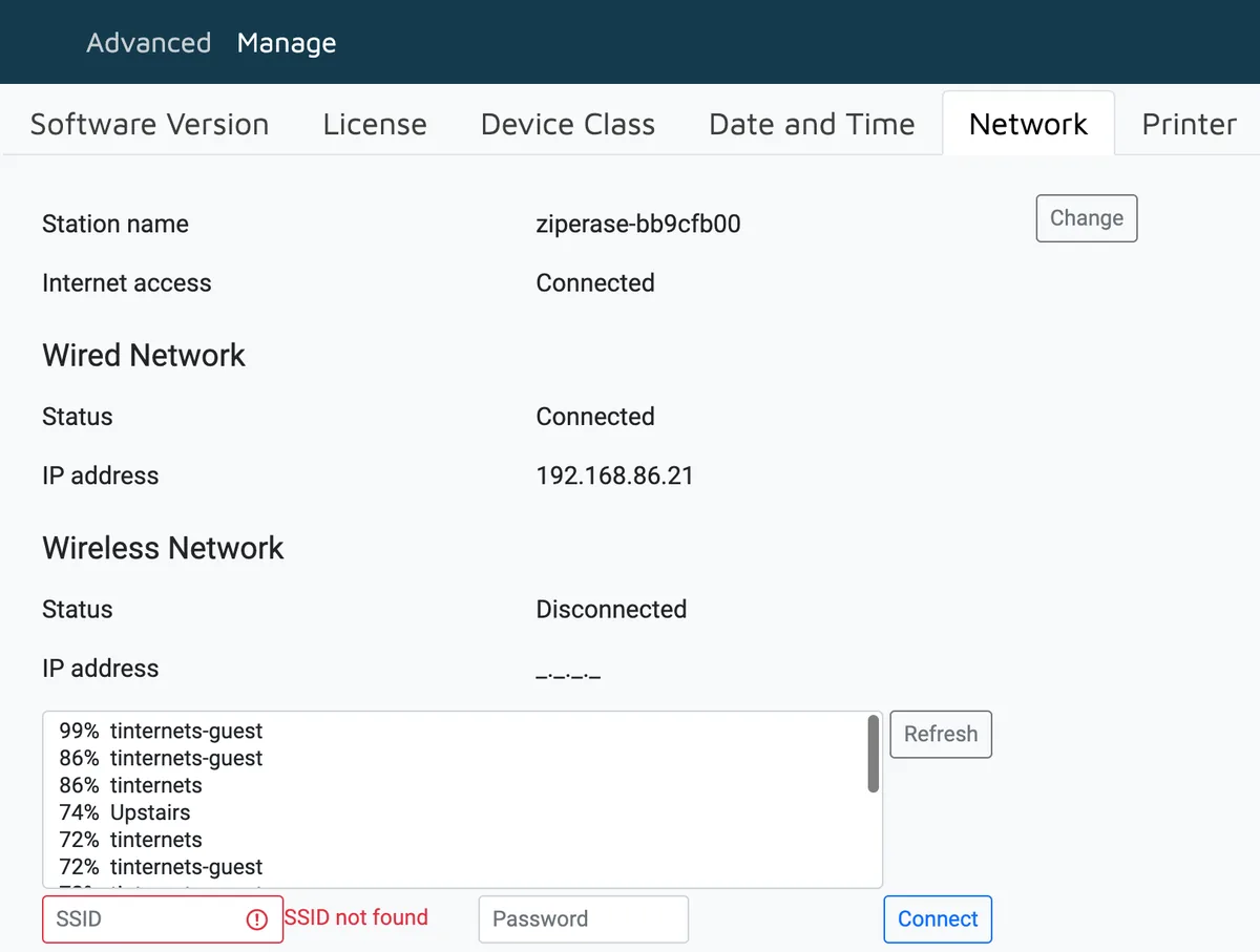 Station Manage, Network tab